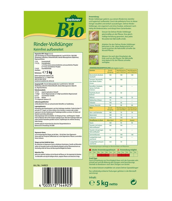 Dehner Bio Rinder-Volldünger, 5 Kg 4 Dehner Bio Rinder-Volldünger, 5 Kg – Bild 2