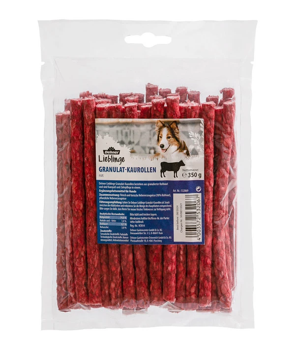 Dehner Lieblinge Hundesnack Granulat-Kaurollen, Rot, 50 Stk 3 Dehner Lieblinge Hundesnack Granulat-Kaurollen, Rot, 50 Stk