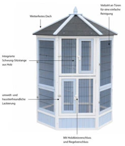 Dehner Vogelvoliere Santorini, Weiß/blau, Ca. Ø132/H180 Cm -Dehner 6640585 WE IG 003 MQVoliereSantoriniHellblauWeiss