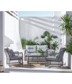 Dehner Geflechtlounge Santos, 4-teilig -Dehner 6875074 WE MO 001 LoungeSantosNEU