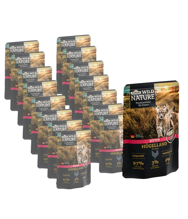 Dehner Wild Nature Nassfutter Für Katzen Hügelland Kitten, Huhn, 16 X 85 G 3 Dehner Wild Nature Nassfutter Für Katzen Hügelland Kitten, Huhn, 16 X 85 G